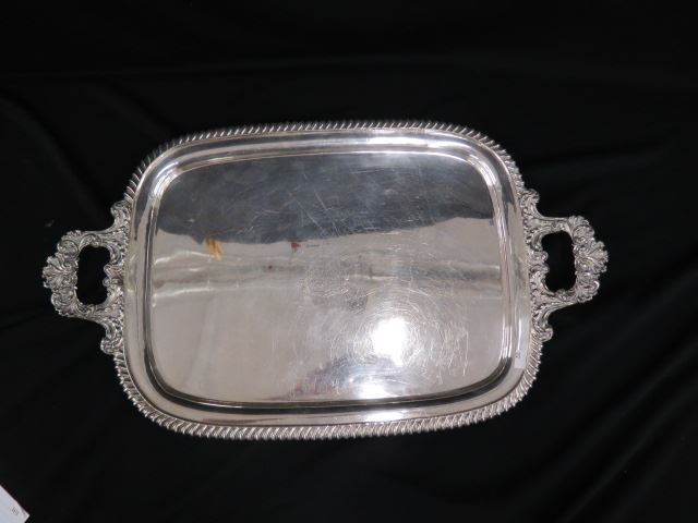 Appraisal: Early Sheffield Silverplate Tray crest in silver center gadroon border