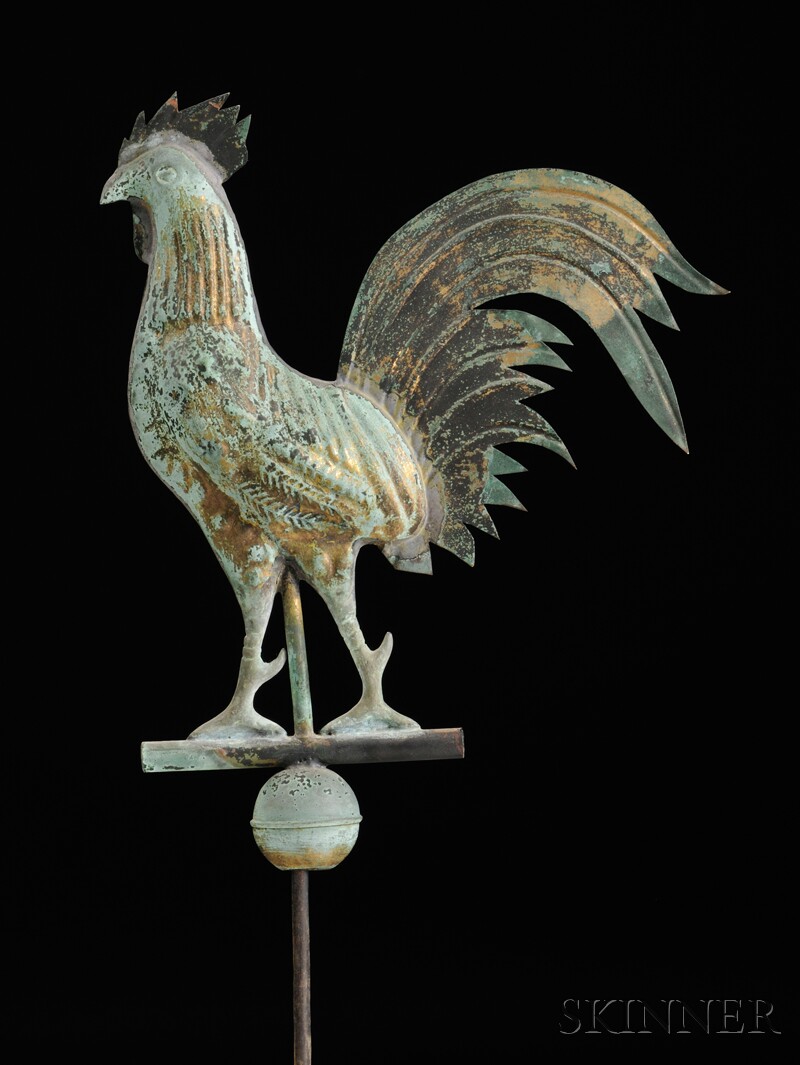 Appraisal: Rare Small Molded Copper Rooster Weathervane America late th early