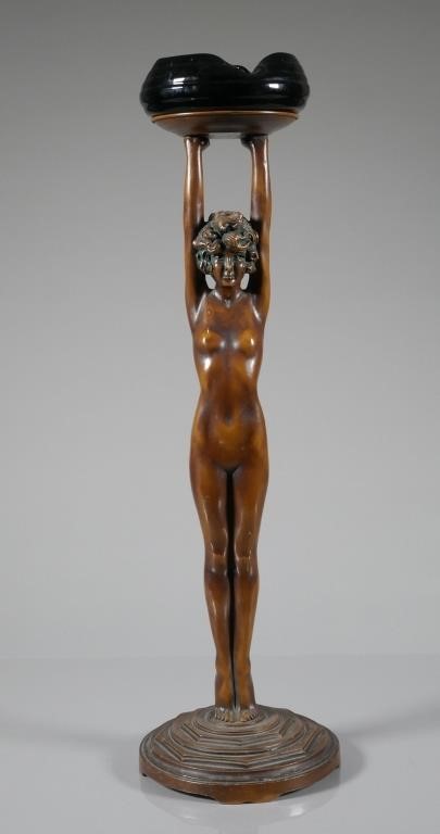 Appraisal: Art Deco nude bronzed floor stand ashtray or smoke stand