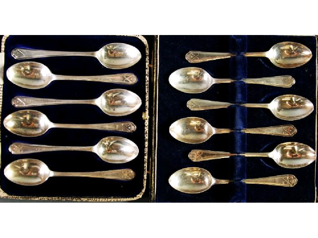 Appraisal: TWO CASED SETS OF SIX SILVER GOLF TOP COFFEE SPOONS