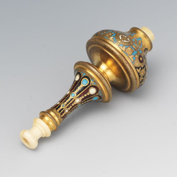 Appraisal: FRENCH EMPIRE GILT BRONZE CHAMPLEV ENAMELED AND CARVED BONE BELL