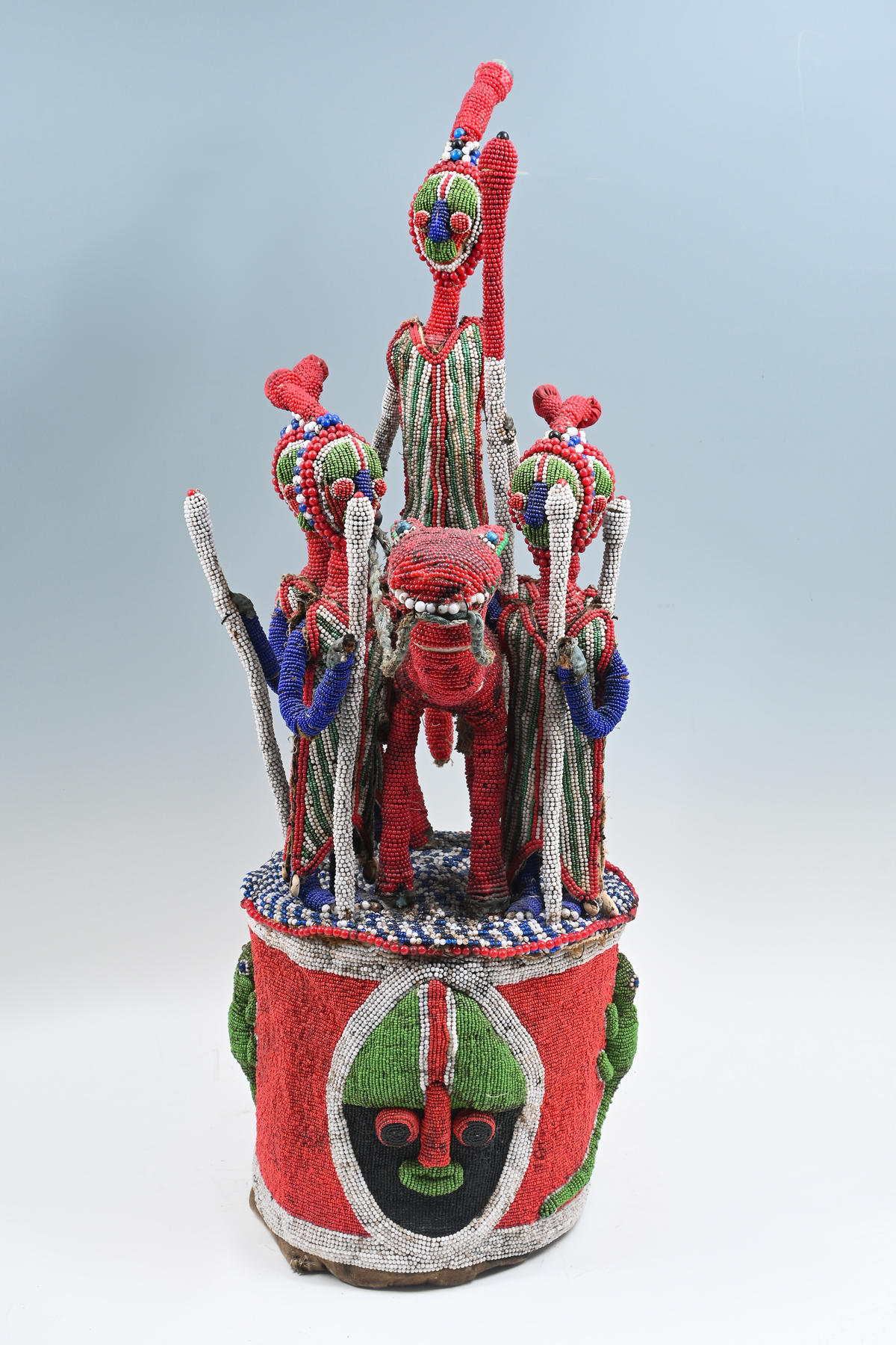 Appraisal: YORUBA BEADED SHRINE HEADDRESS FIGURE Great example of Yoruba art