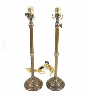 Appraisal: Pair of Brass Lamps Pair of brass lamps single column