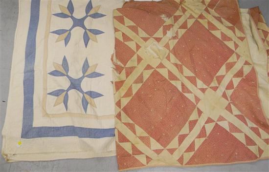 Appraisal: th C tulip pattern applique quilt blue and tan along