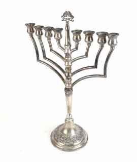 Appraisal: Large Silver Menorah Low grade silver menorah two lions of