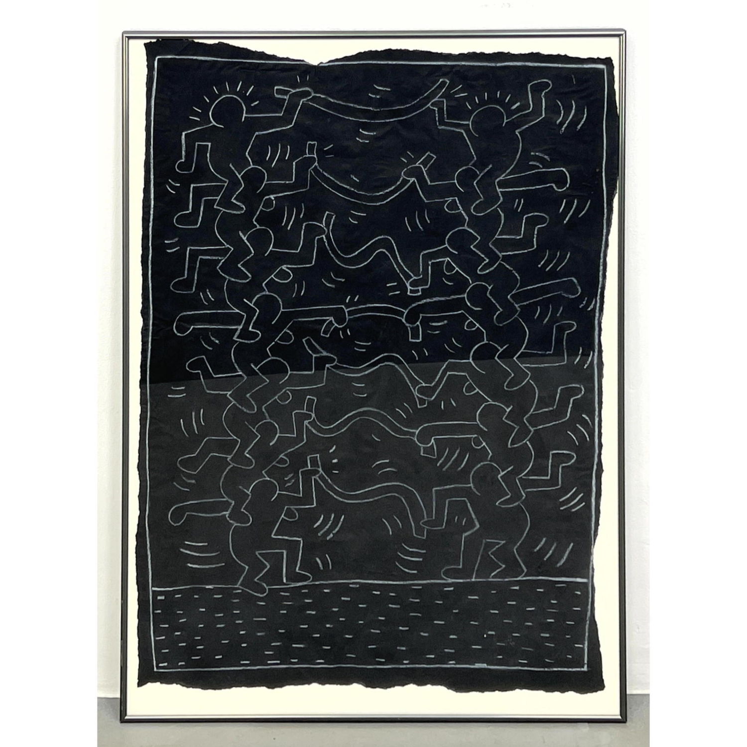 Appraisal: Keith Haring inspired Modern Art Drawing White line figures on