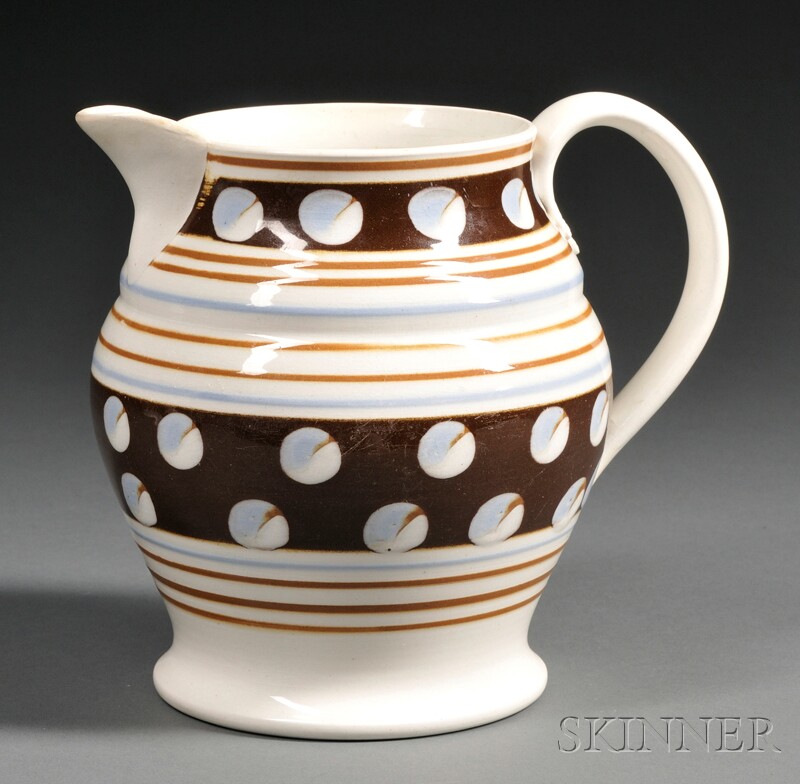 Appraisal: Cat's Eye Decorated Mochaware Pitcher England th century baluster-form pitcher