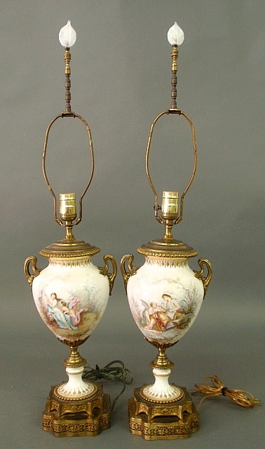 Appraisal: - Pair of porcelain table lamps probably late th c