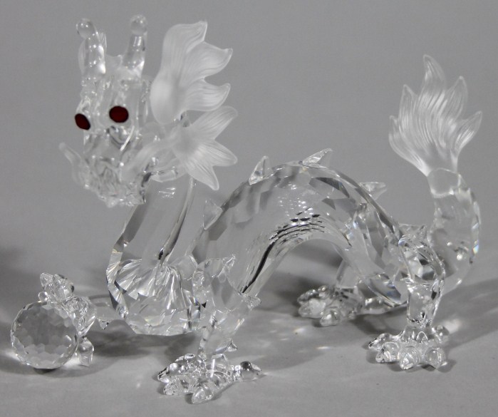 Appraisal: A Swarovski crystal dragon in clear and frosted glass with