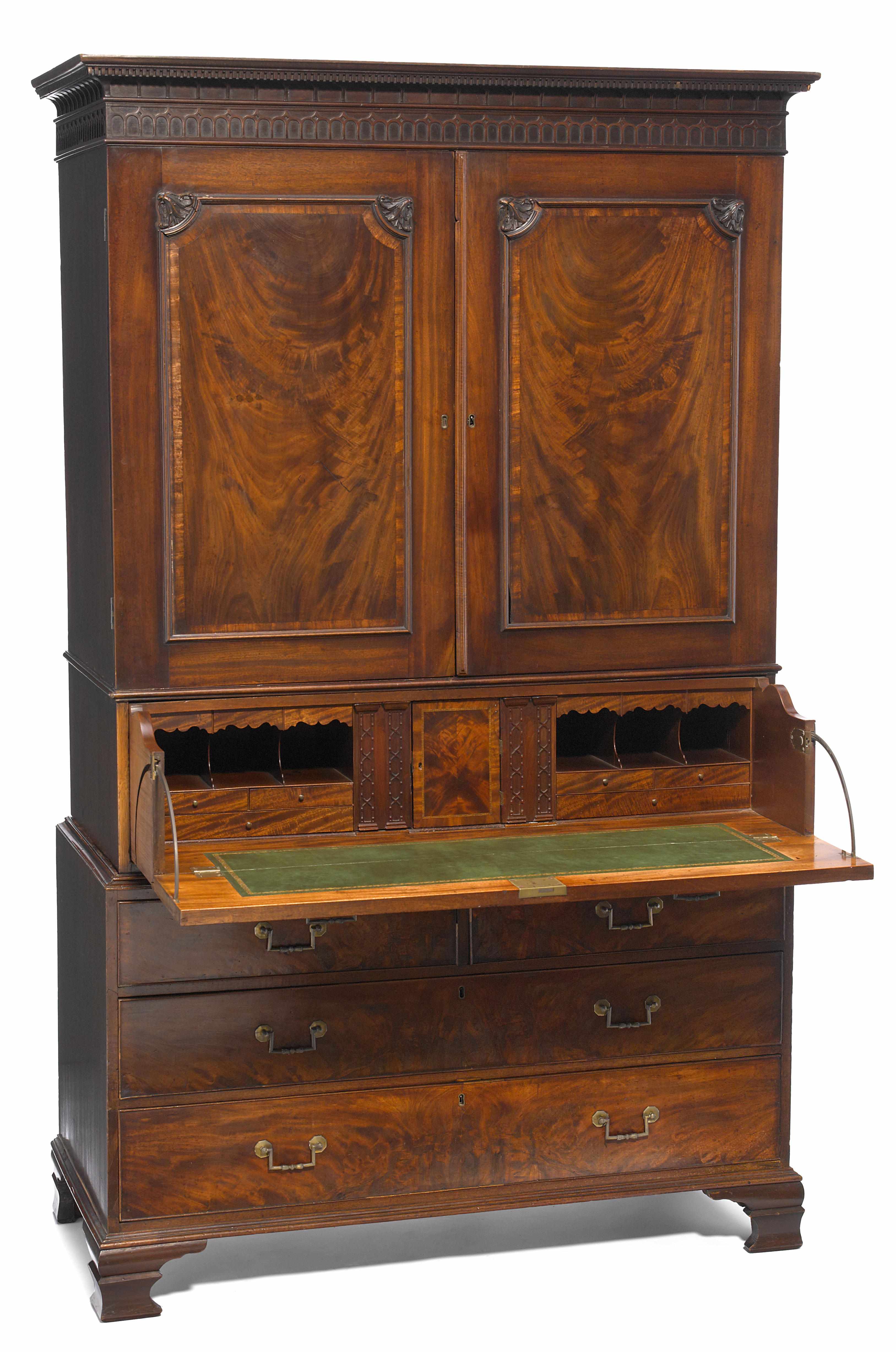 Appraisal: Property of various owners A George III mahogany secretary cabinet