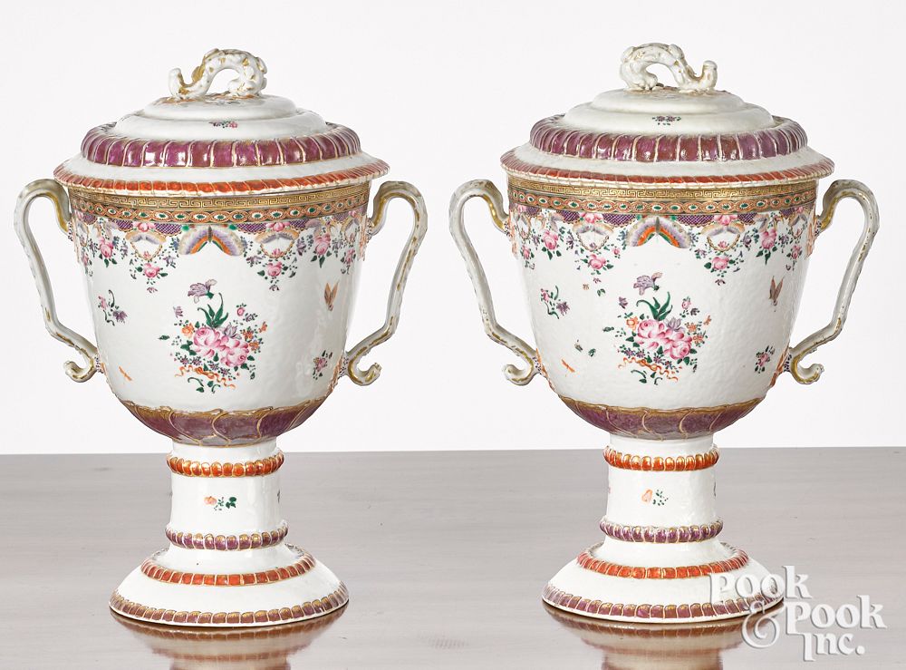 Appraisal: Pair of Chinese export famille rose covered urns Pair of