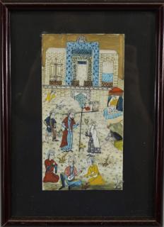 Appraisal: Antique Courtyard Painting on Bone Antique Courtyard Painting on Bone