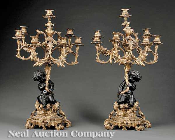 Appraisal: A Pair of Antique Louis XV-Style Gilt and Patinated Bronze