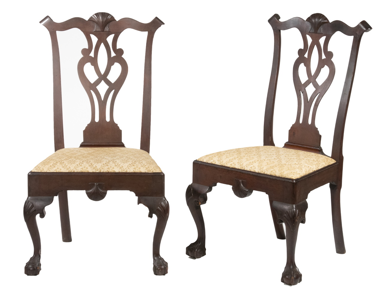 Appraisal: RARE PAIR OF TH C NEW YORK CHIPPENDALE WALNUT CHAIRS