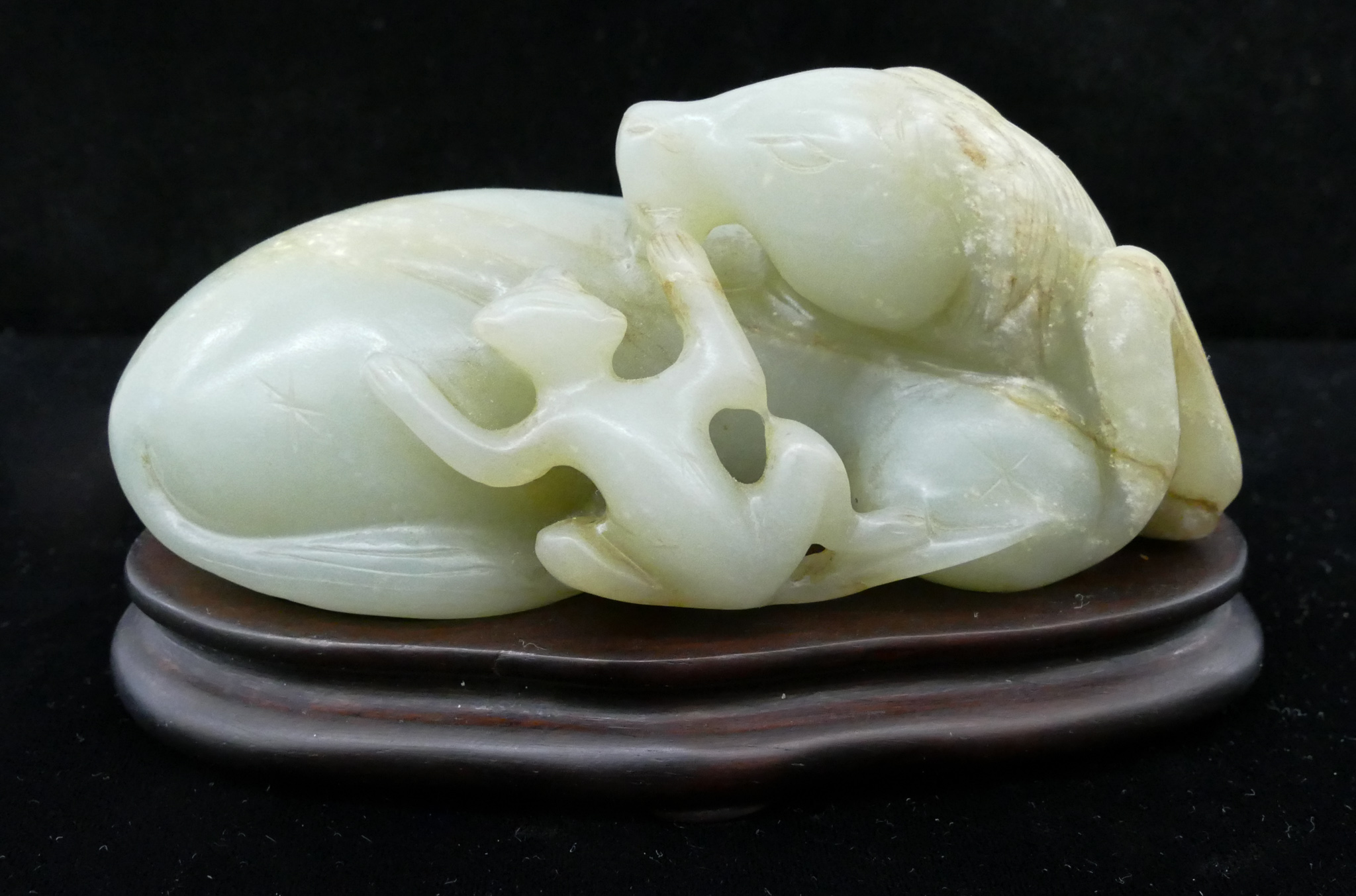 Appraisal: Chinese Jade Recumbent Horse on Stand ''x '' A pale