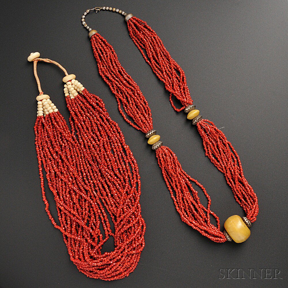 Appraisal: Two Multistrand Necklaces possibly coral lg to in Estimate -