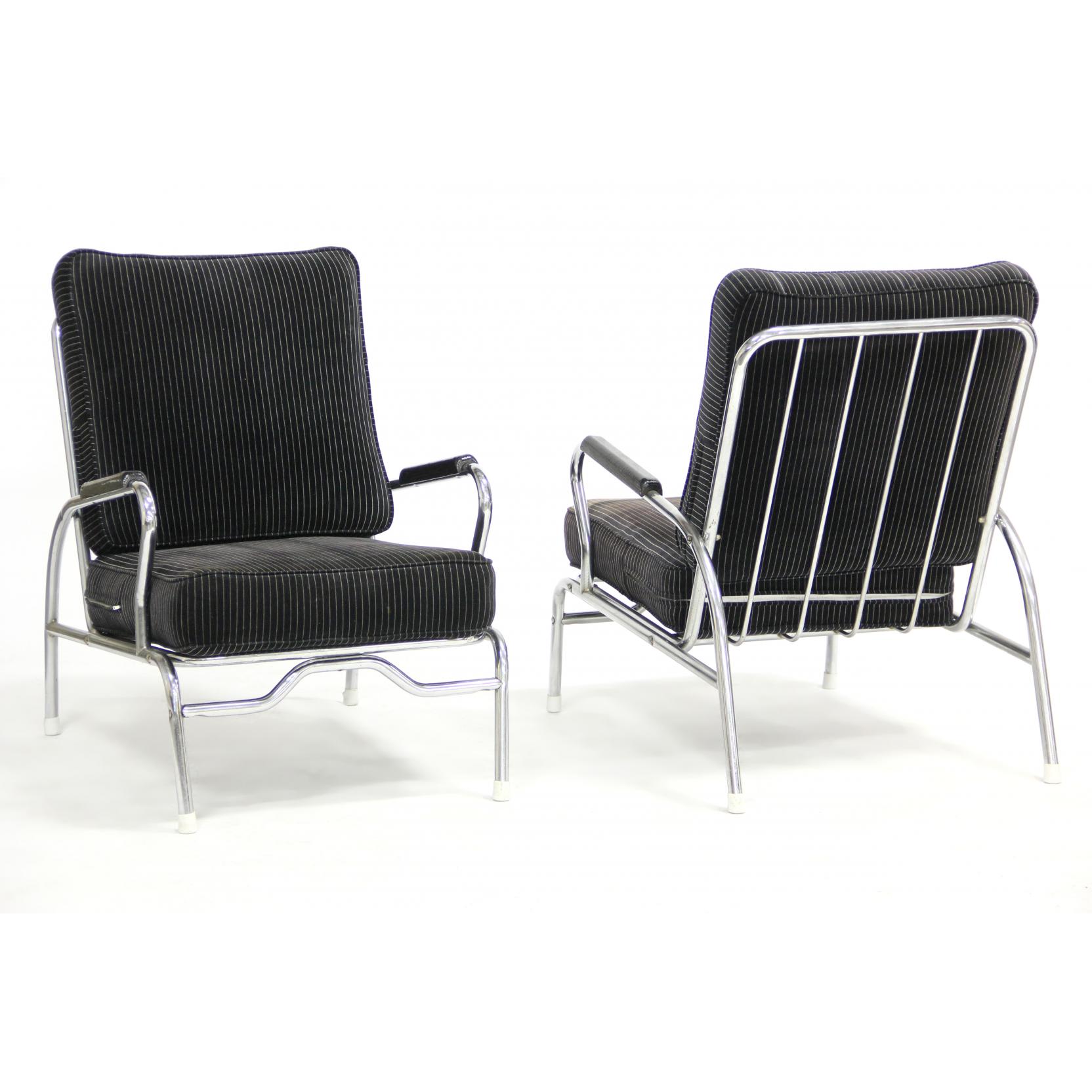 Appraisal: Pair of Modernist Club Chairs chrome frame with black painted