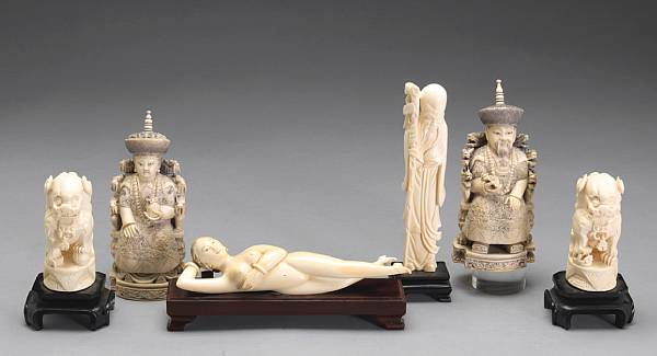 Appraisal: A group of six ivory carvings th Century Including a