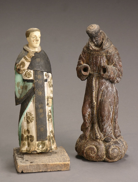 Appraisal: Two Spanish Colonial Painted Wood Figures of Saint Francis th-