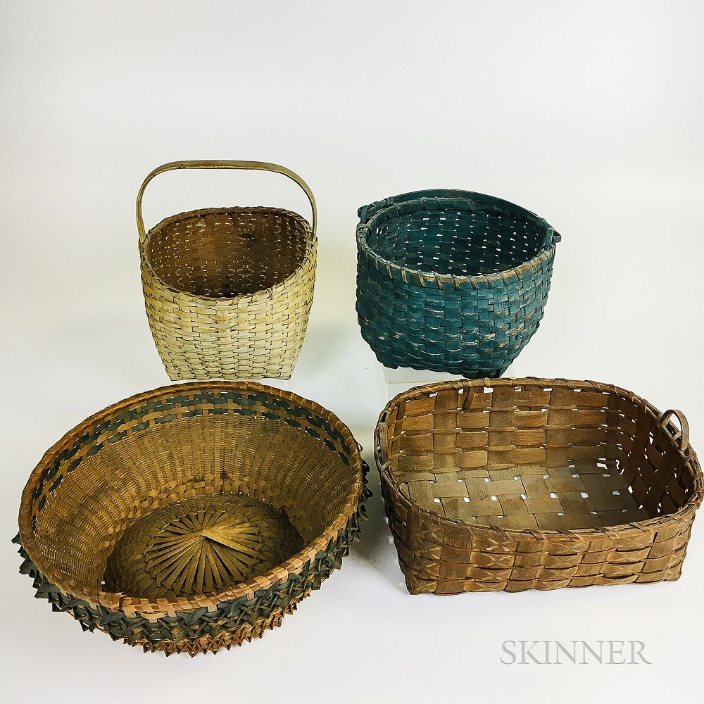 Appraisal: Four Woven Splint Baskets Four Woven Splint Baskets lg to