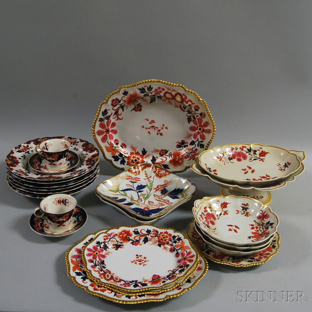 Appraisal: Approximately Twenty-two Pieces of Imari-palette English Ceramics including two square