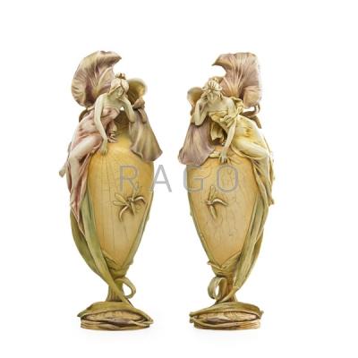 Appraisal: E STELLMACHER RSTK Pr Amphora iris vases Condition Report