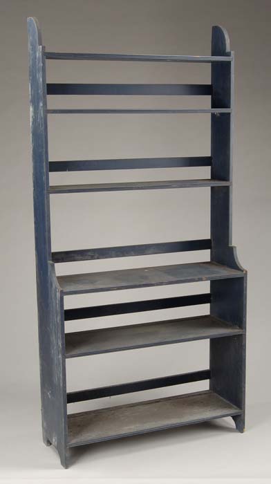 Appraisal: REPRODUCTION STEP-BACK OPEN SHELF UNIT Colonial style shelf in teal