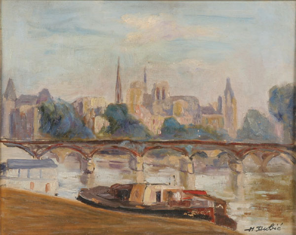 Appraisal: Henri Dubie French b The Seine River Oil on canvas