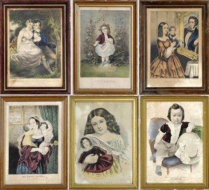 Appraisal: Currier Ives - Six Prints Hand-colored lithographs framed x to