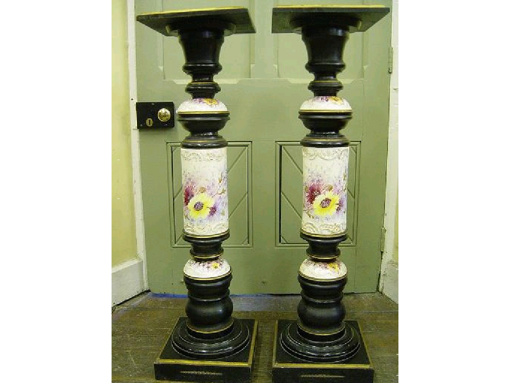 Appraisal: A pair of late Victorian ebonised jardiniere stands with square