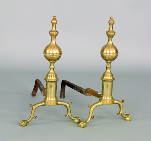 Appraisal: Pair of New York Federal brass andirons ca with spurred