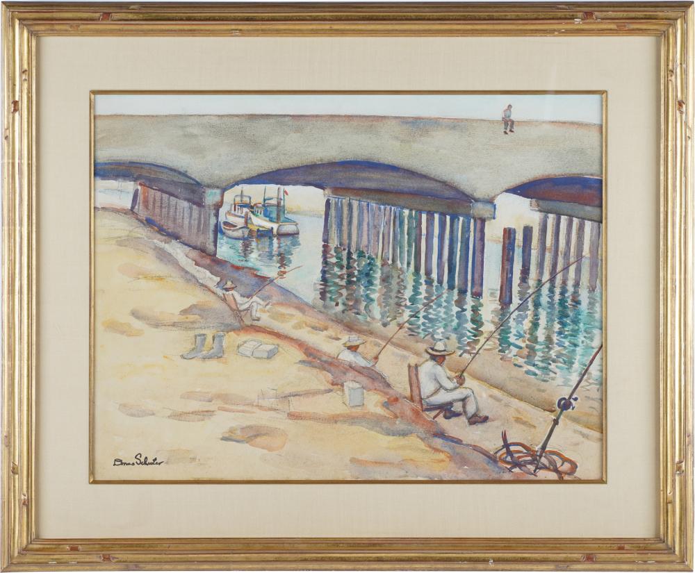 Appraisal: DONNA SCHUSTER - FISHING SAN PEDRO circa watercolor on paper