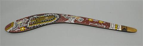 Appraisal: ABORIGINAL BIDJIGAL HUNTING BOOMERANG Signed Jeanette Timbery on painted side