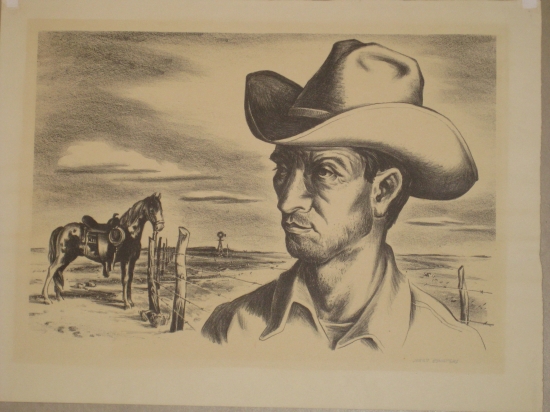 Appraisal: JERRY BYWATERS Ranch Hand and Pony Lithograph x mm x