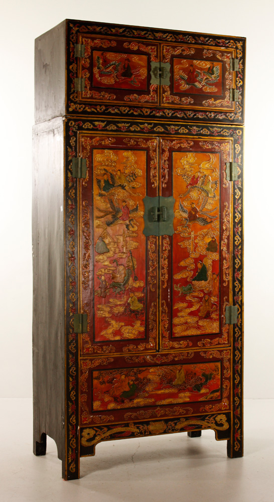 Appraisal: - Antique Tibetan Armoire Antique Tibetan armoire panels elaborately decorated