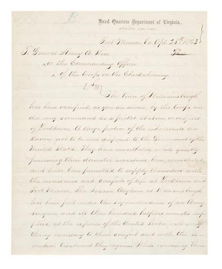 Appraisal: John Adams DIX Letter signed John A Dix Maj Genl