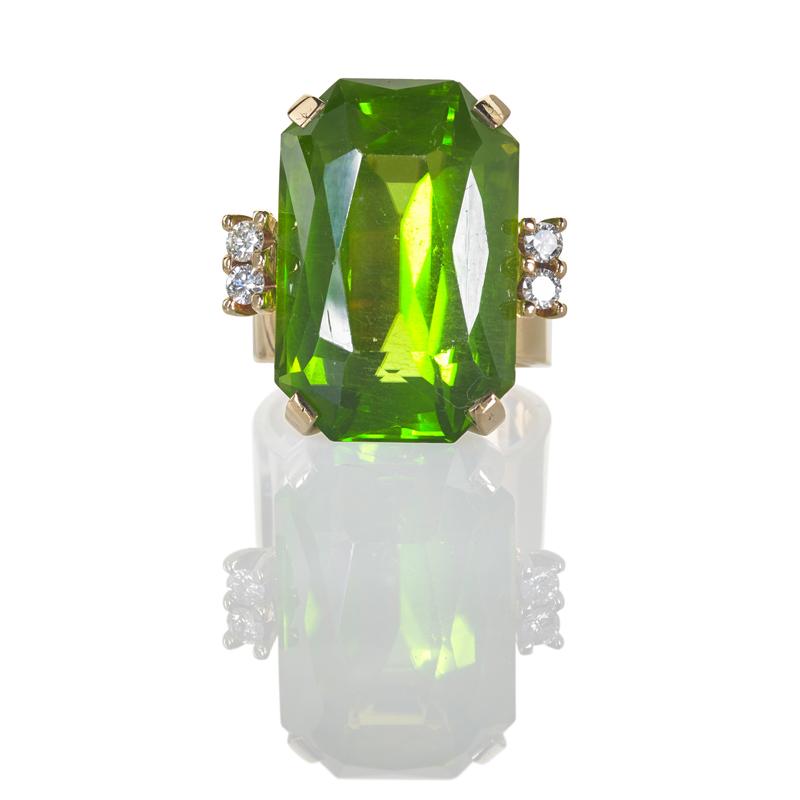 Appraisal: CTS PERIDOT AND DIAMOND RING GIA report describes octagonal modified