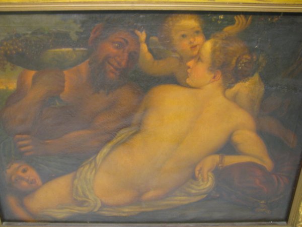 Appraisal: Large old master style painting depicting a nude female with