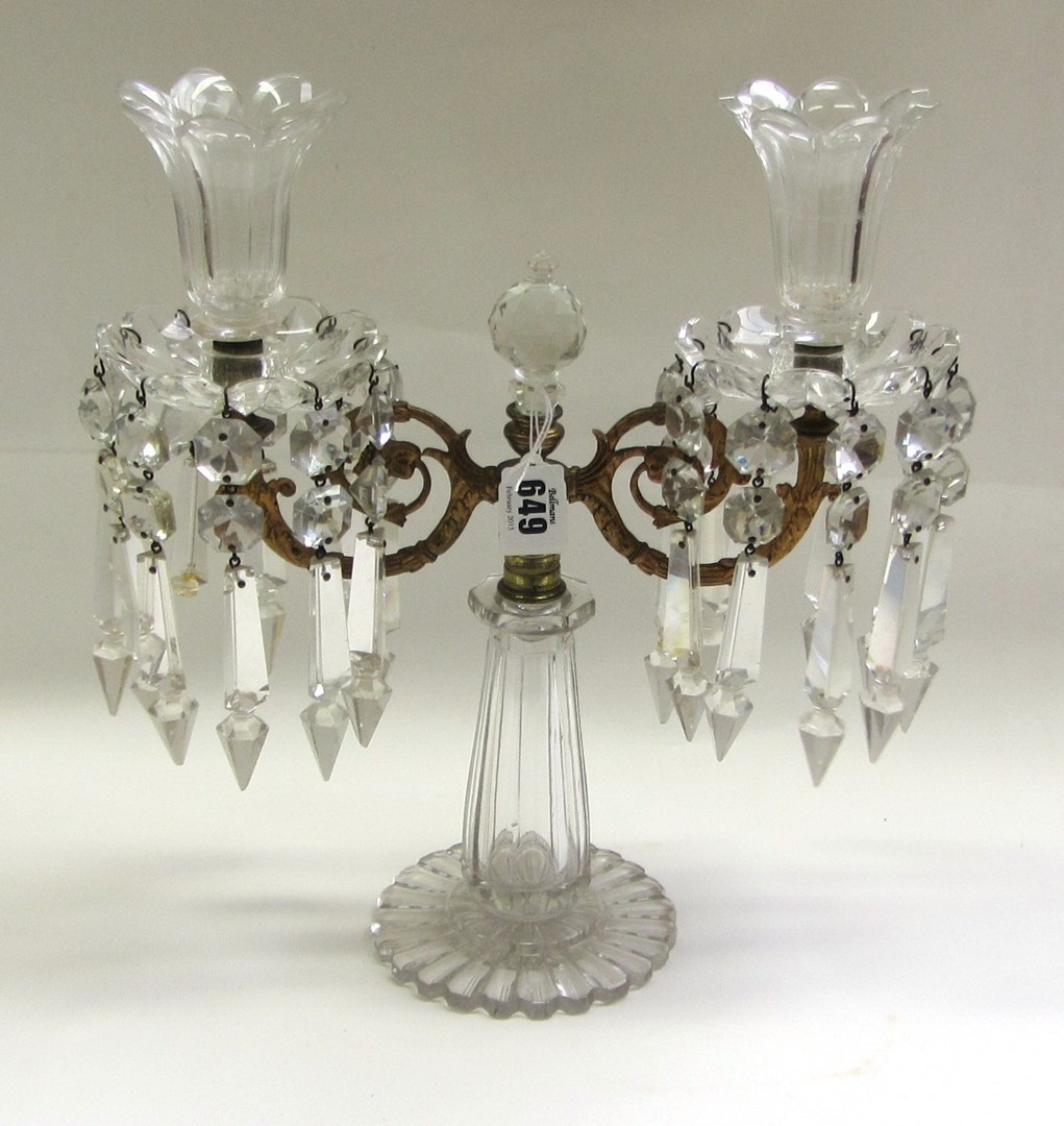 Appraisal: A pair of glass and gilt metal mounted two branch