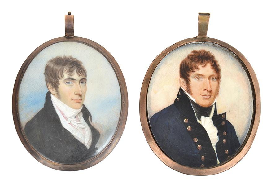 Appraisal: TWO GEORGIAN IVORY PORTRAIT MINIATURES EARLY TH CENTURY each within