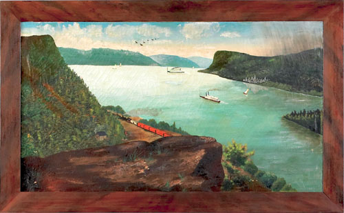 Appraisal: Primitive oil on canvas view of the Susquehanna River late