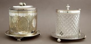 Appraisal: Two English Silverplated Hinged Lid Biscuit Barrel Two English Silverplated