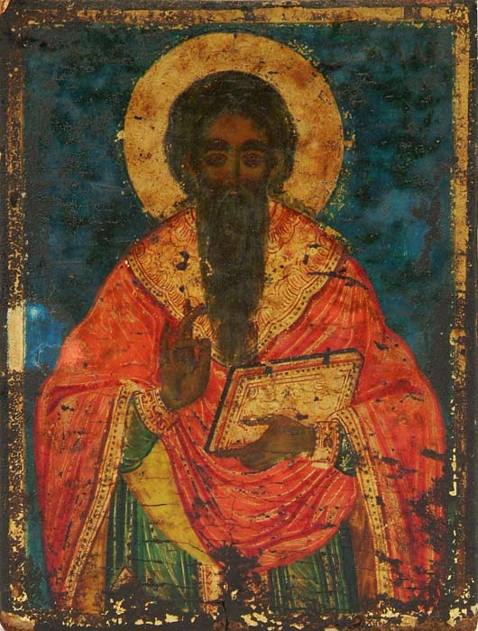 Appraisal: FINE TH CENTURY GREEK ICON OF SAINT CHARALAMPOS Oil on