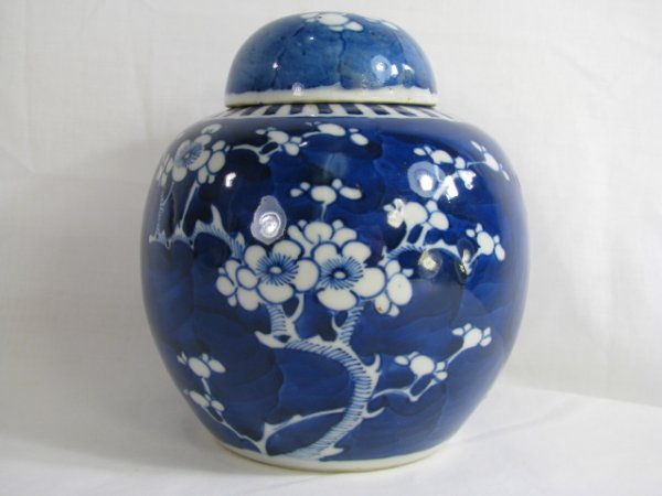 Appraisal: Porcelain hand painted with floral design blue and white ginger