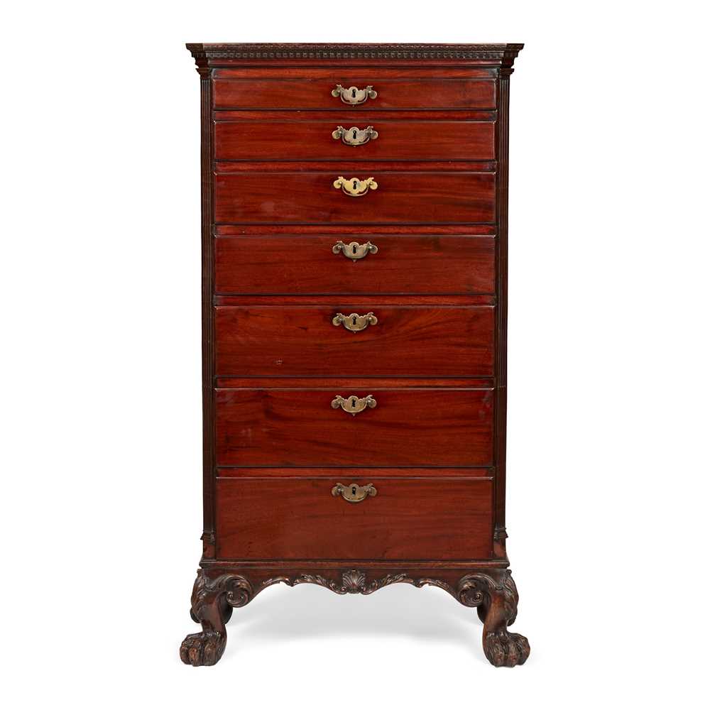 Appraisal: GEORGE II MAHOGANY TALL CHEST OF DRAWERS TH CENTURY the