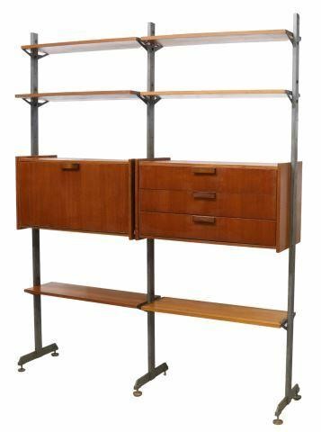 Appraisal: Italian mid-century modern modular teak bookcase c s open shelves