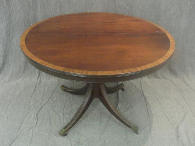 Appraisal: Banded Mahogany Pedestal Dining Table Nice quality with large leaves