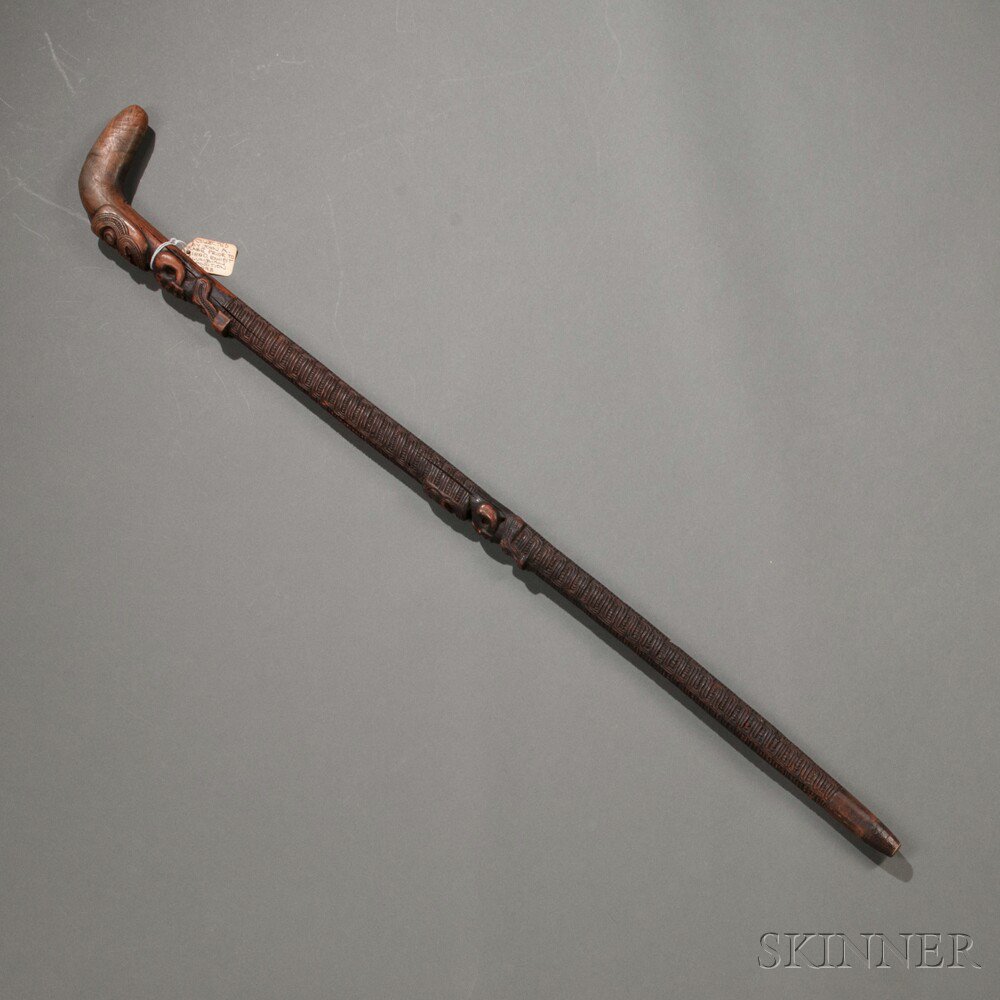 Appraisal: Maori Carved Wood Chief's Staff or Walking Stick the shaft