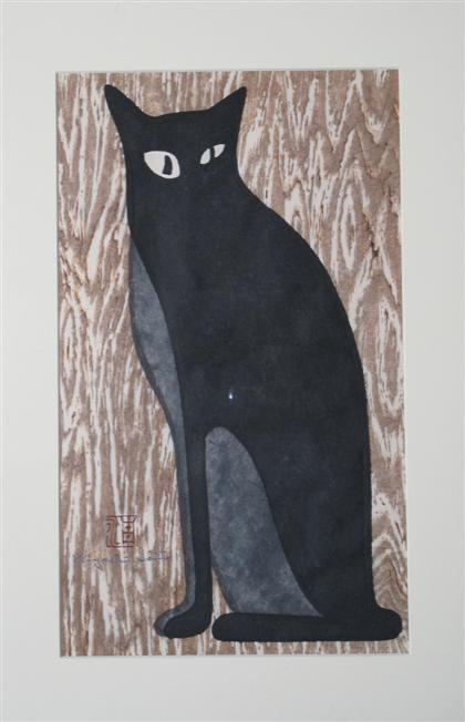 Appraisal: KIYOSHI SAITO japanese - BLACK AND GRAY CAT pencil signed