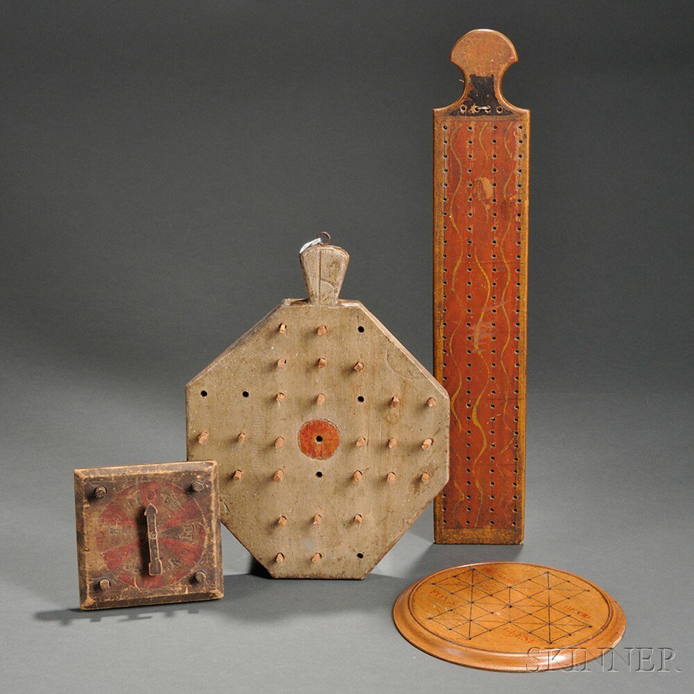 Appraisal: Five Wooden Game Boards America th century walnut hexagonal Chinese